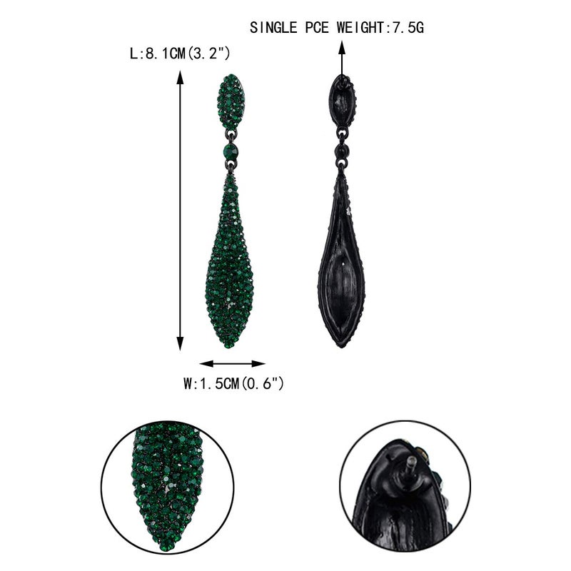 EVER FAITH Women's Austrian Crystal Double Waterdrop Bridal Pierced Dangle Earrings Green Black-Tone - Image 3